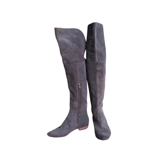 Joie Brown Suede over the Knee Leather Flat Heeled Boots Y2K - Picture 1 of 7